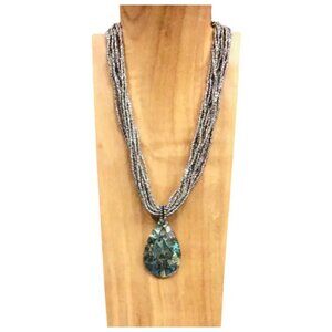 Abalone Teardrop Shell Necklace Beaded - Silver